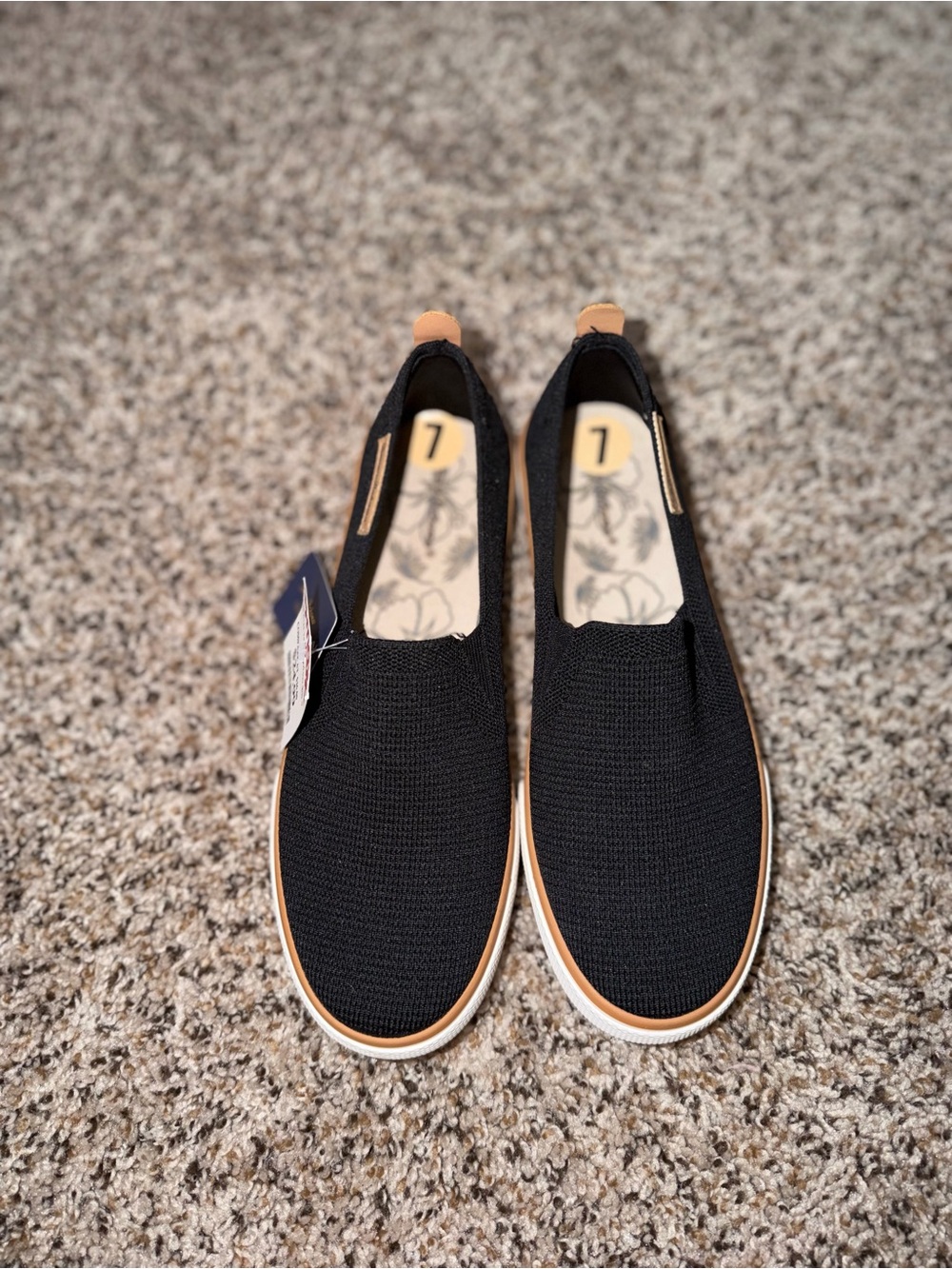 Tommy Bahama Black Knit Slip-On Flats with Tan Trim